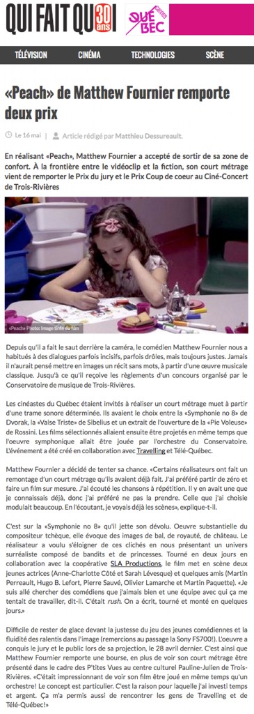 " Peach de Matthew Fournier remporte deux prix " - Qui fait Quoi | Revue. 17 mai 2013. Mathieu Dessureault